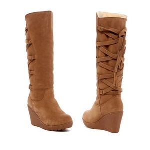 BEARPAW Britney Genuine Shearling Tall Wedge Boot